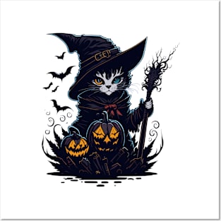 Cat Witch Halloween Posters and Art